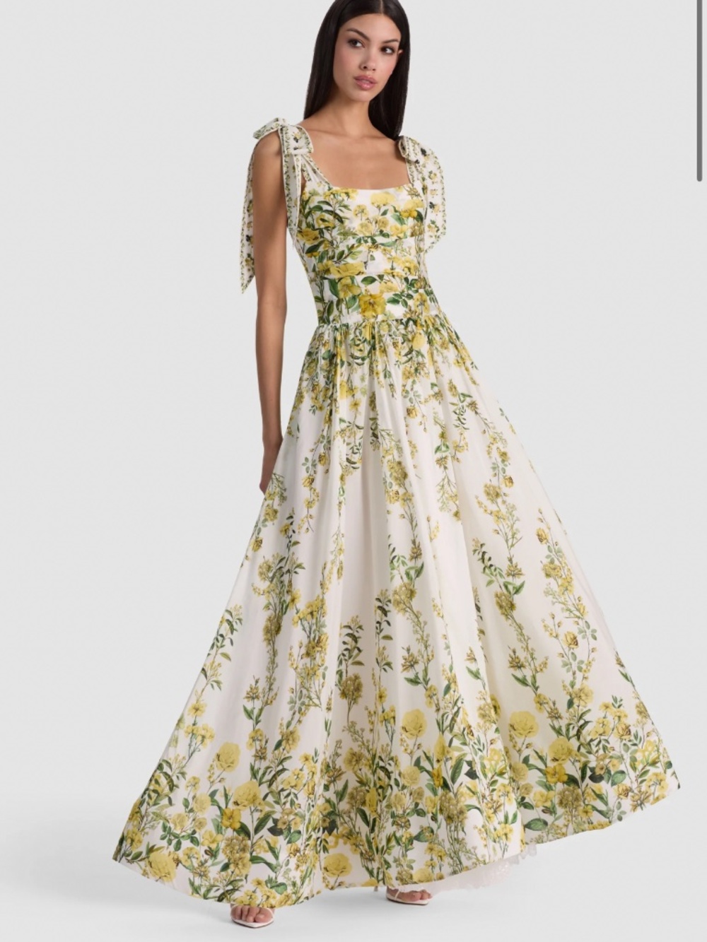 Alice + Olivia Haven Floral Maxi Dress In Fresh Air Butter NWT Sz 8